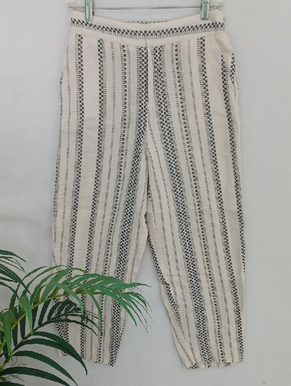 Zara Cream and Black Striped Cotton Pants